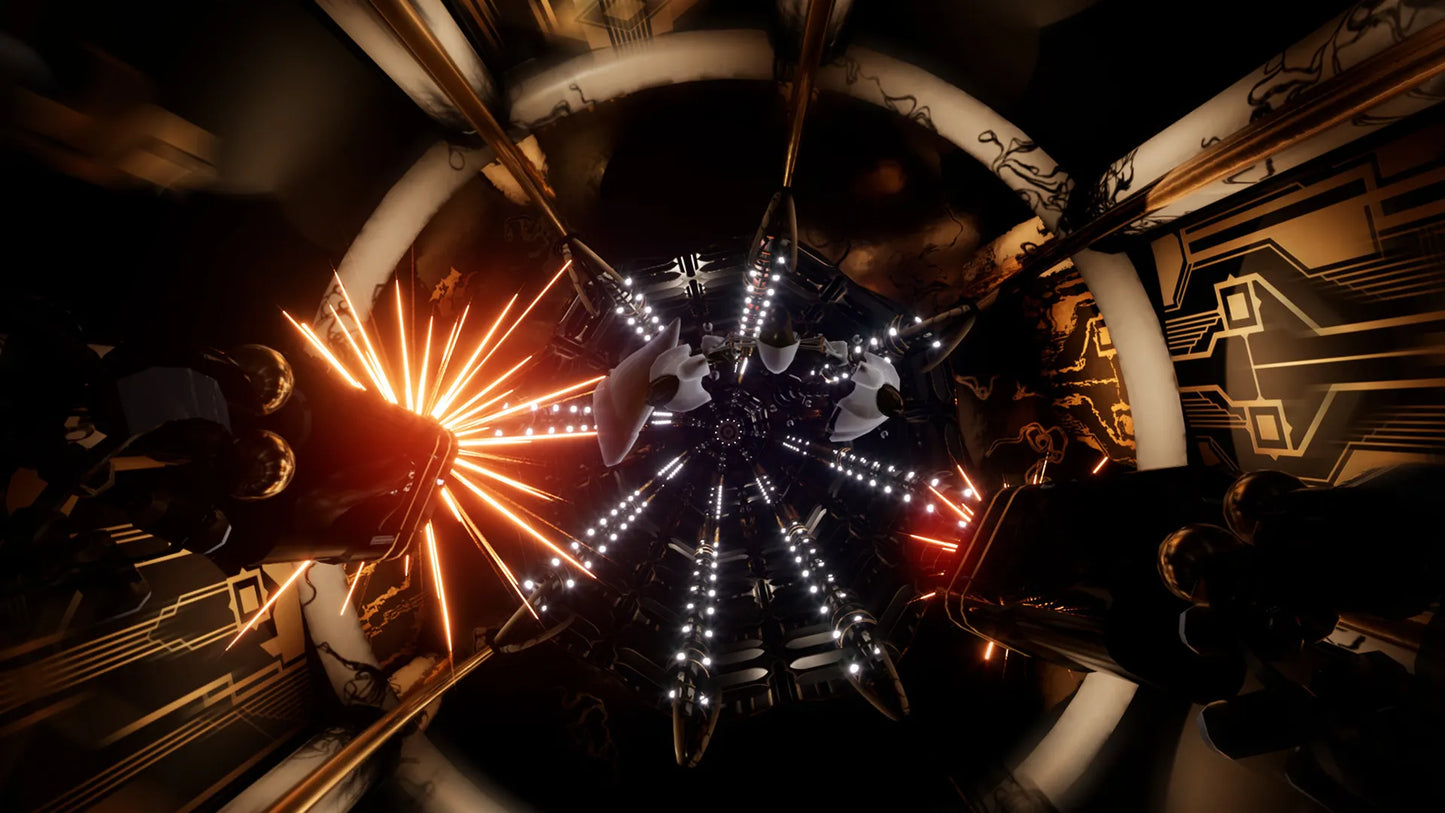 Vibrant light display with geometric patterns in a dark setting