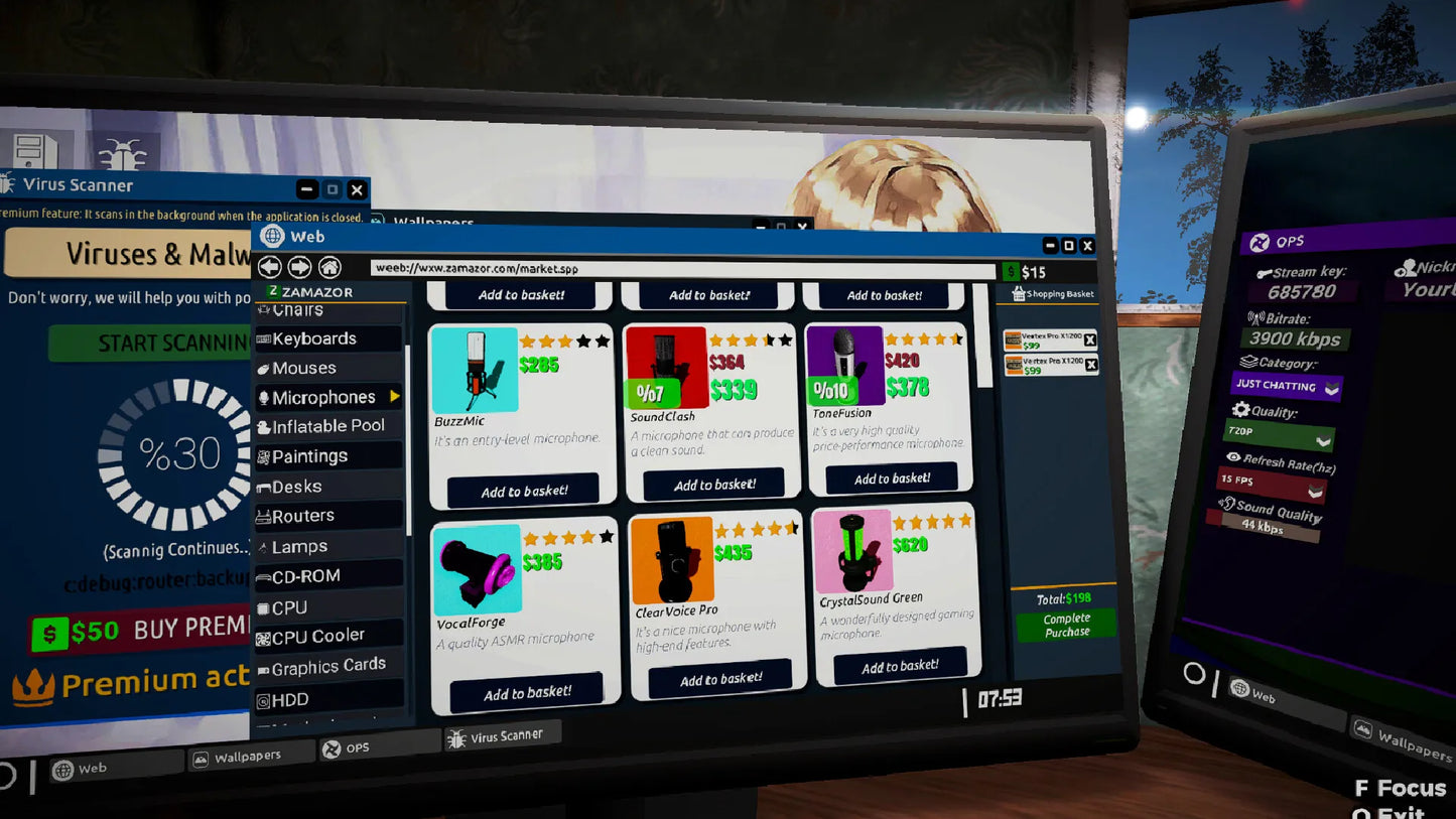 Computer screen with antivirus software interface and smartphone displaying a different app.