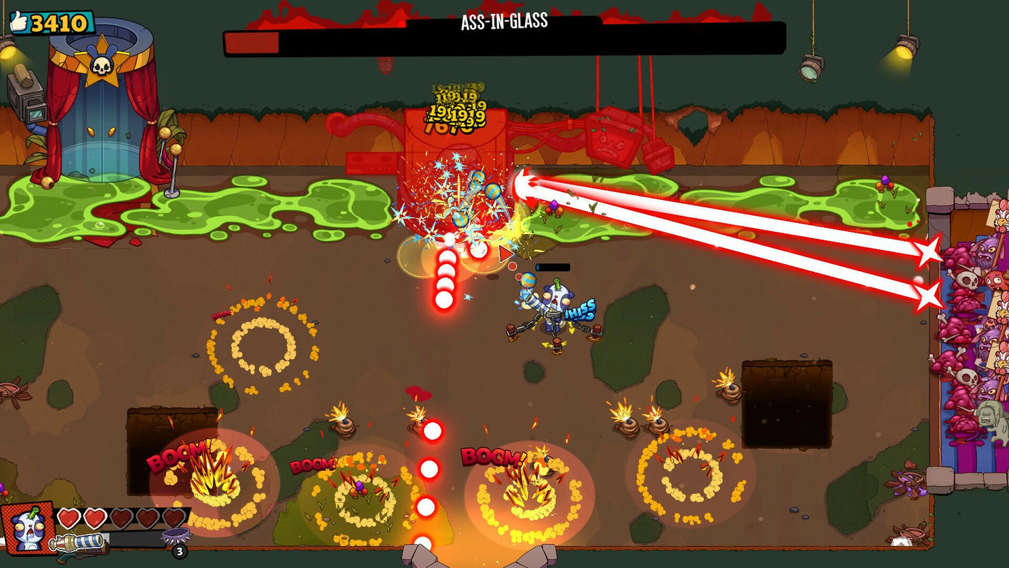 Action-packed scene from a video game with characters and special effects.