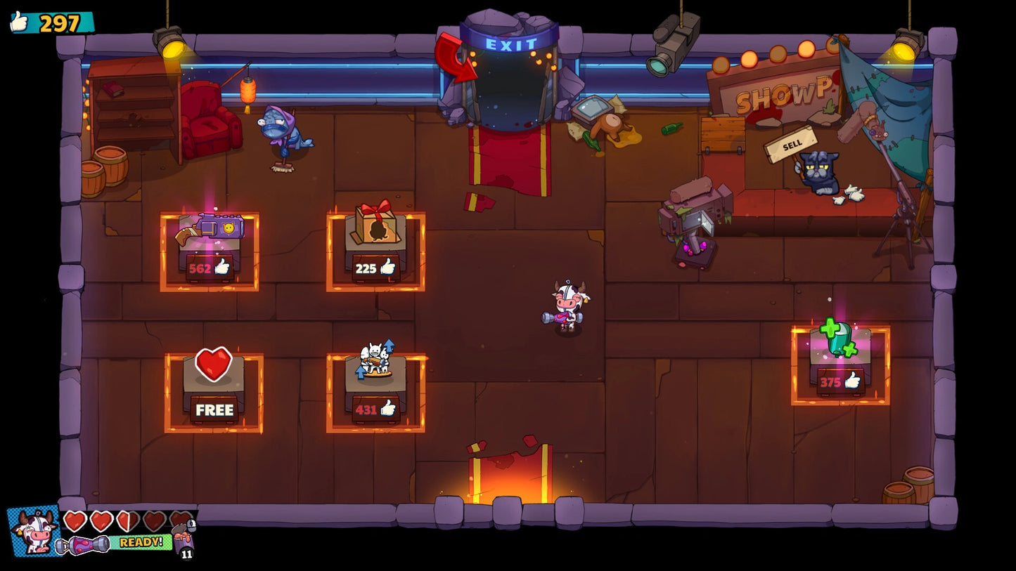 Game level with characters and objects in a pixel art style