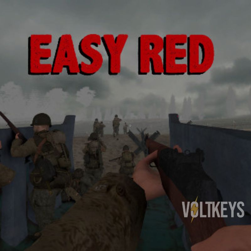 Gameplay scene with soldiers and a gun, featuring the text 'Easy Red' and 'Voltkeys' logo.