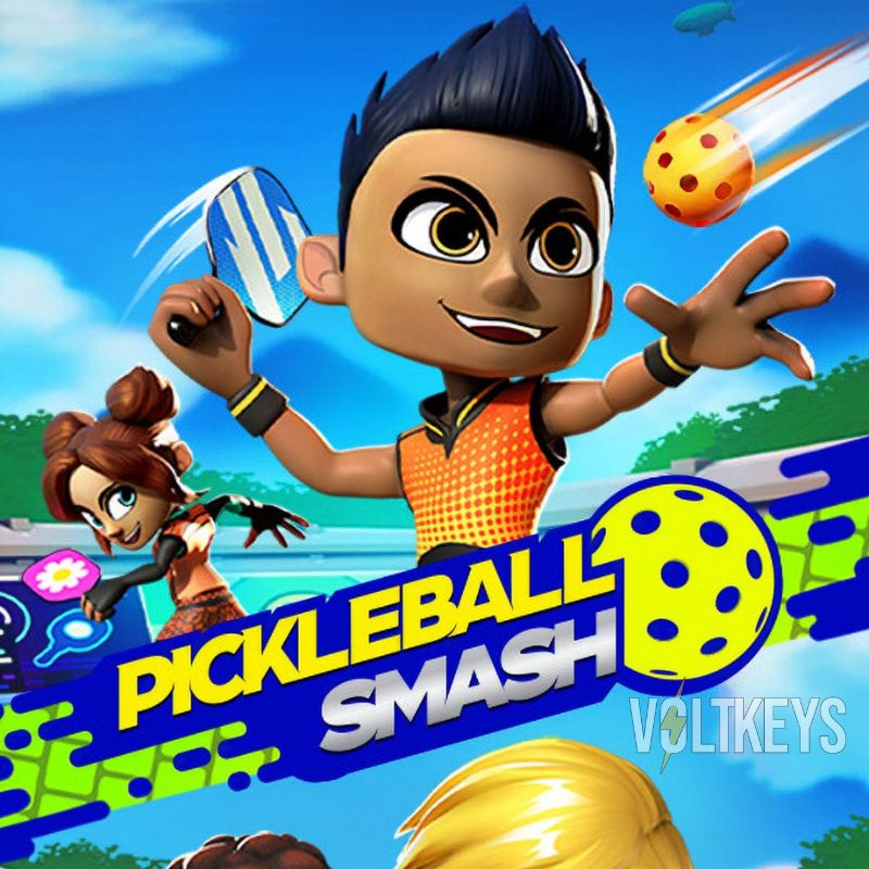 Animated characters playing pickleball with 'Pickleball Smash' text and Vollikeys logo.