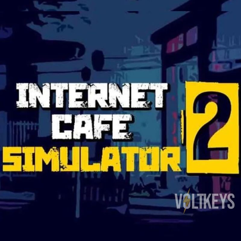 Title card for 'Internet Cafe Simulator 2' with a dark background and text.