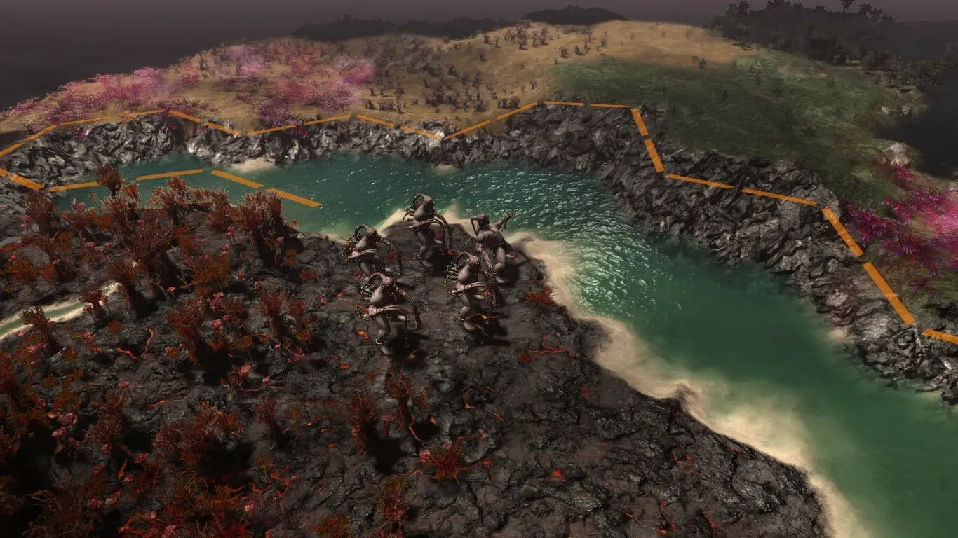 Top-down view of a strategic game map with units and terrain features.