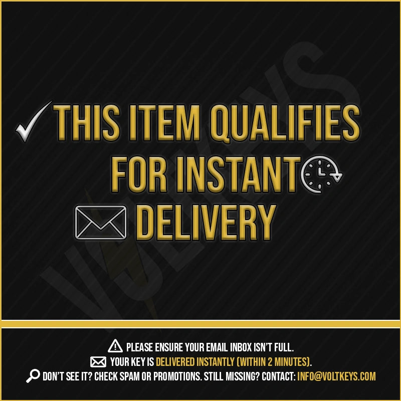 Promotional text on a black background indicating instant delivery qualification.