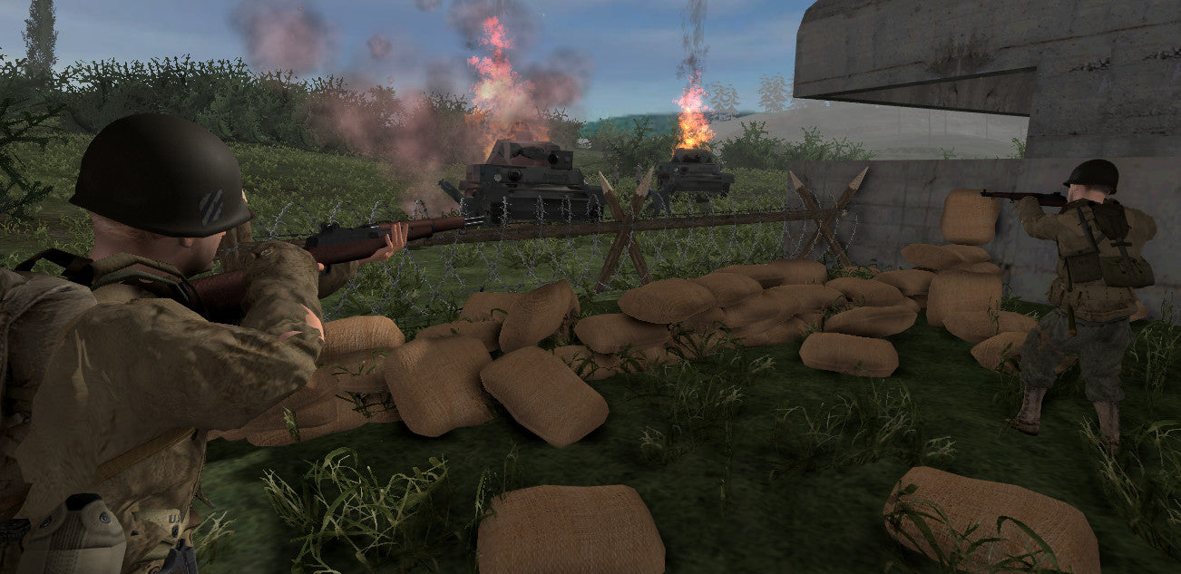 Sandbox game scene with soldiers and tanks in a combat scenario