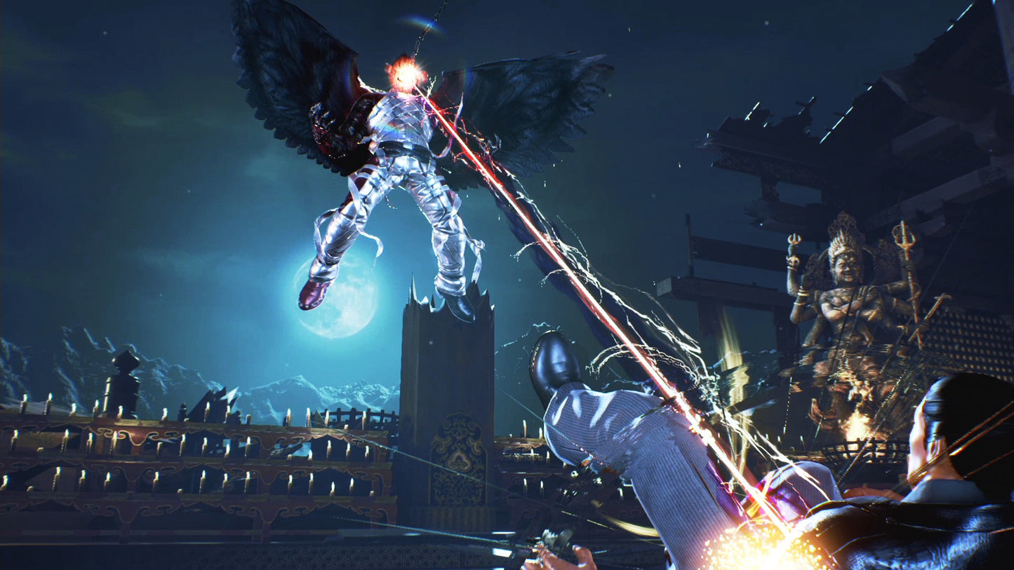 Heroic figure with wings and glowing sword in a fantasy setting