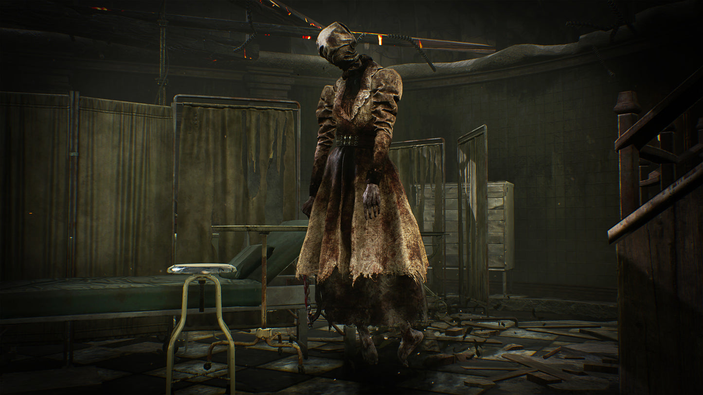 Horror-themed character in a dark, industrial setting