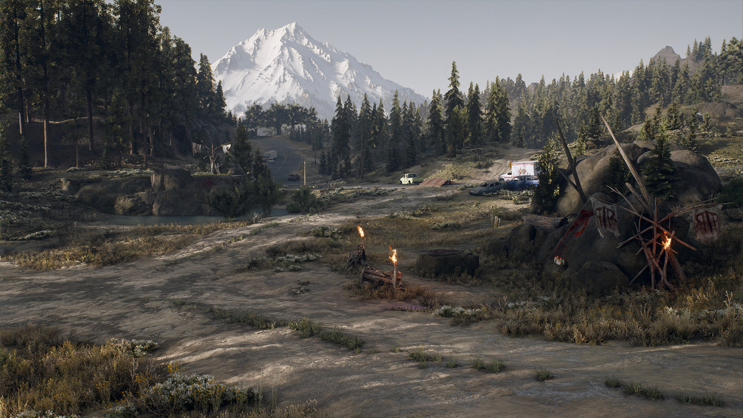 Deserted landscape with a mountain in the background