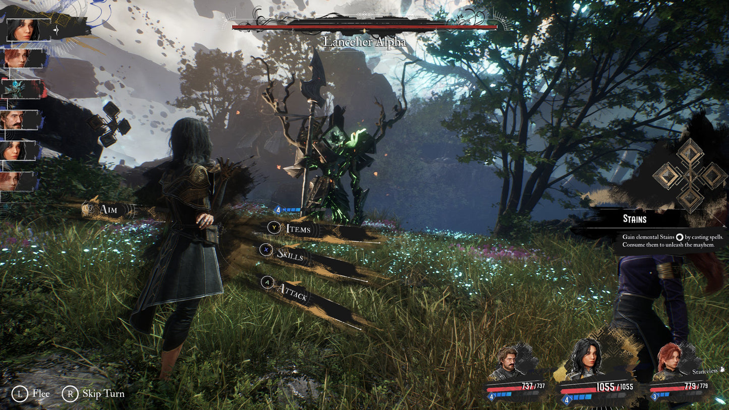 Screen capture of a video game with character selection and combat interface.