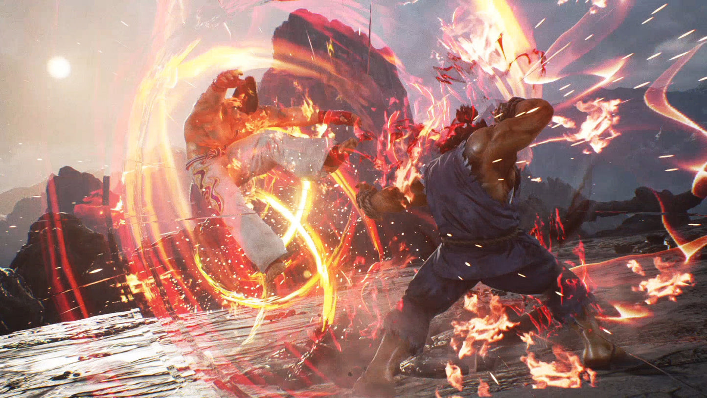 Animated character in a dynamic pose with fiery effects