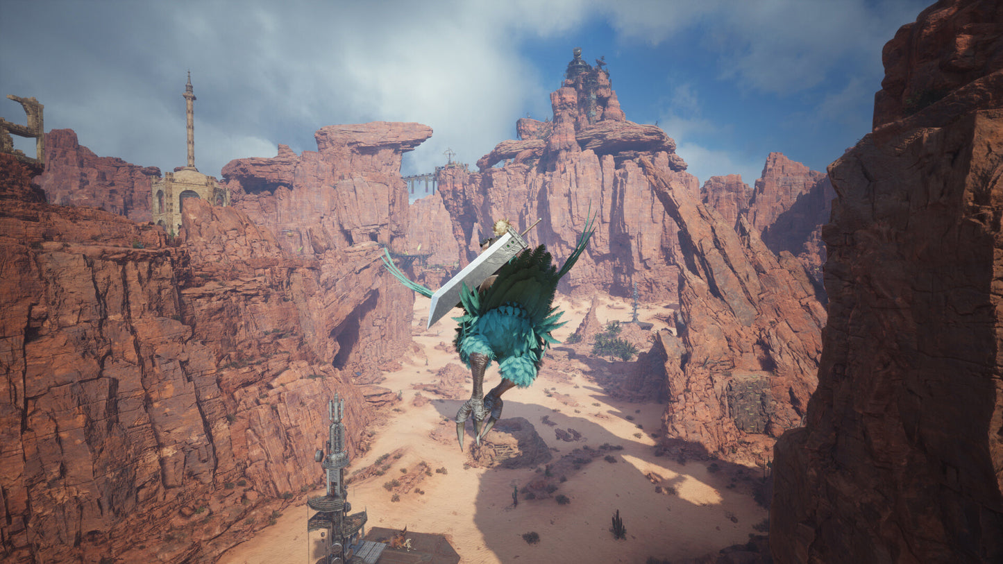 Large creature with teal wings and body in a desert-like canyon