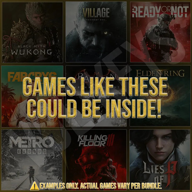 Promotional graphic with game covers and text about potential games included in a bundle.