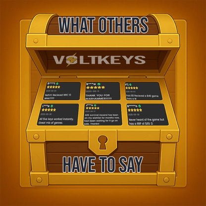 Open wooden treasure chest with text and 'VOLTKEYS' branding on a brown background