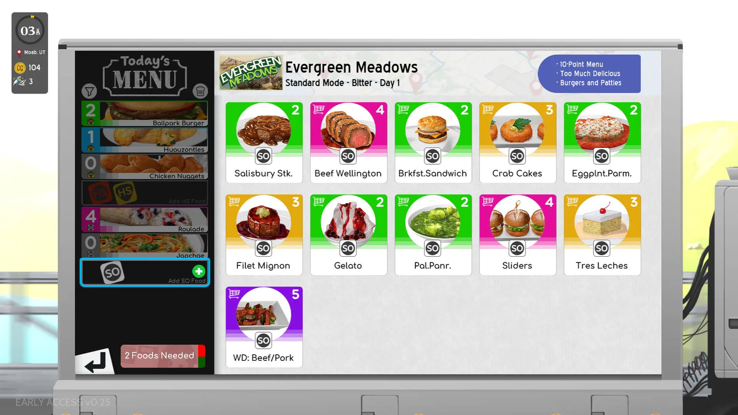 Digital menu board displaying various food items with colorful icons