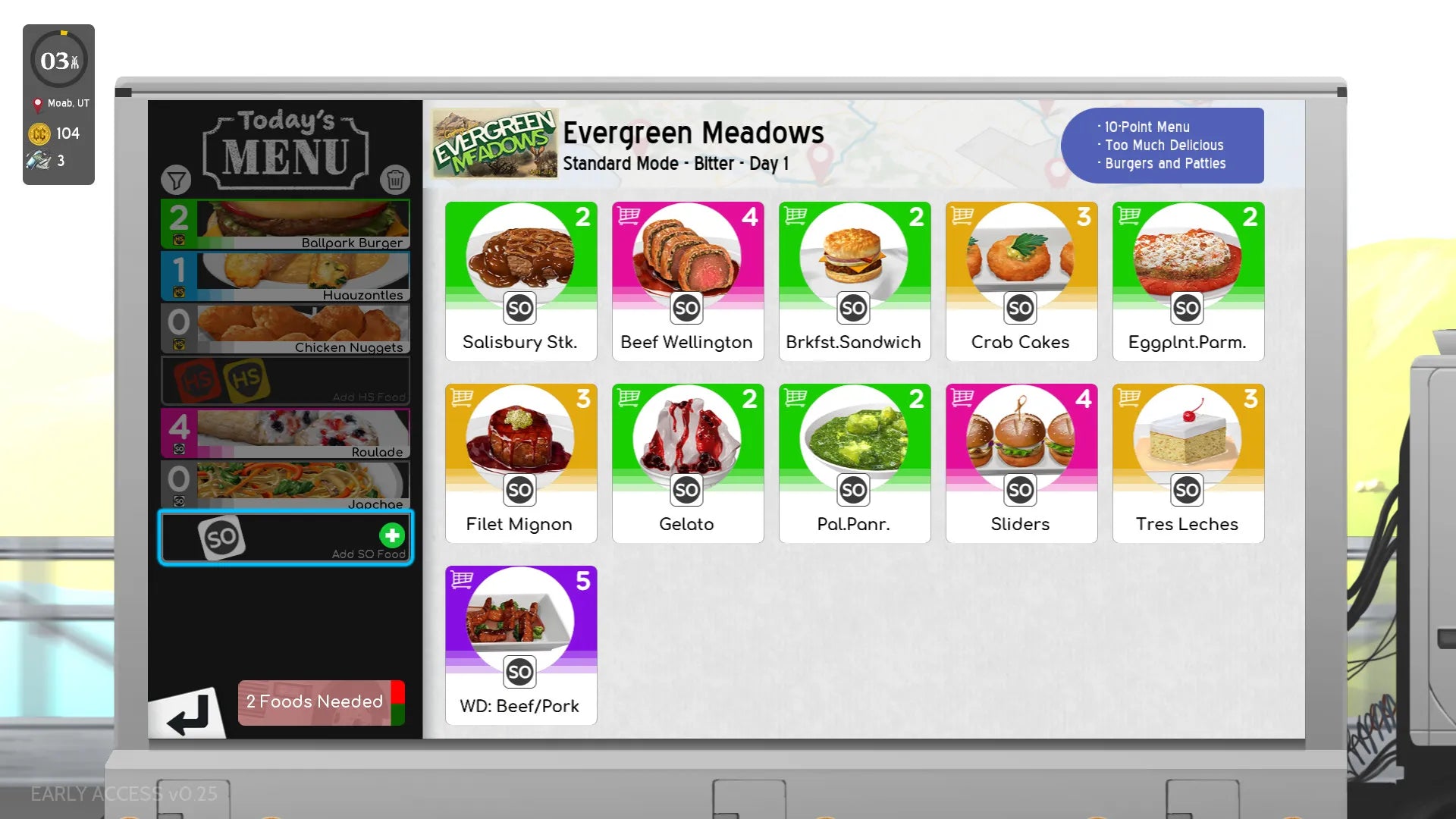 Digital menu board displaying various food items with colorful icons