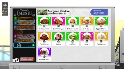 Digital menu board displaying various food items with colorful icons