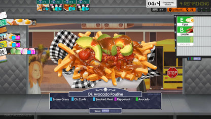 Avocado poutine with various toppings on a digital interface, likely from a video game.