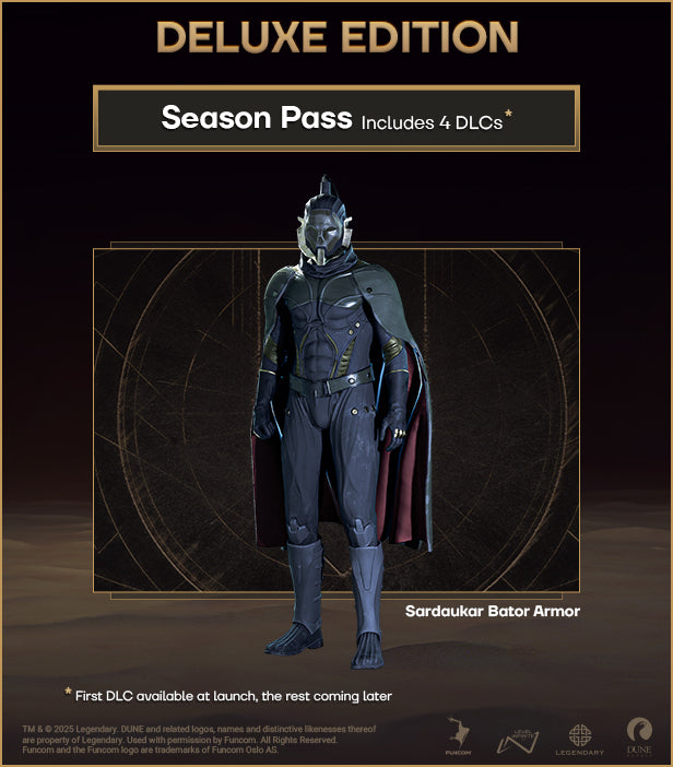 Deluxe edition season pass with Sardaukar Bator armor on a dark background