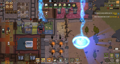 Top-down view of a video game interface with character health bars and game elements.