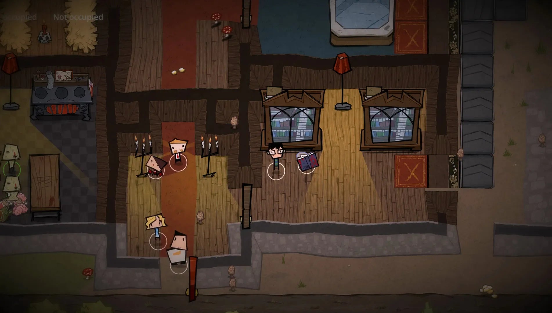 Top-down view of a room with furniture and decor