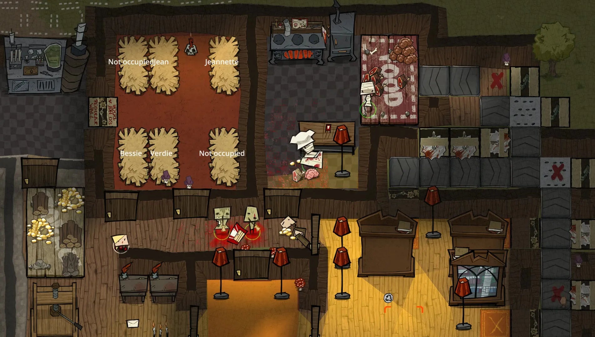 Detailed map of a room with furniture and items in a stylized manner