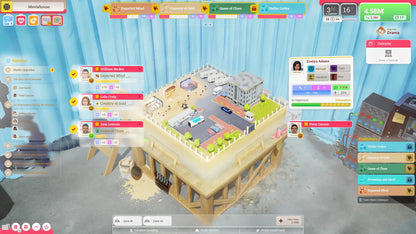 Screenshot of a city-building simulation game with a virtual city layout and interface elements.