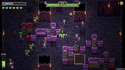 Screenshot of a dungeon crawler game with characters and rooms.