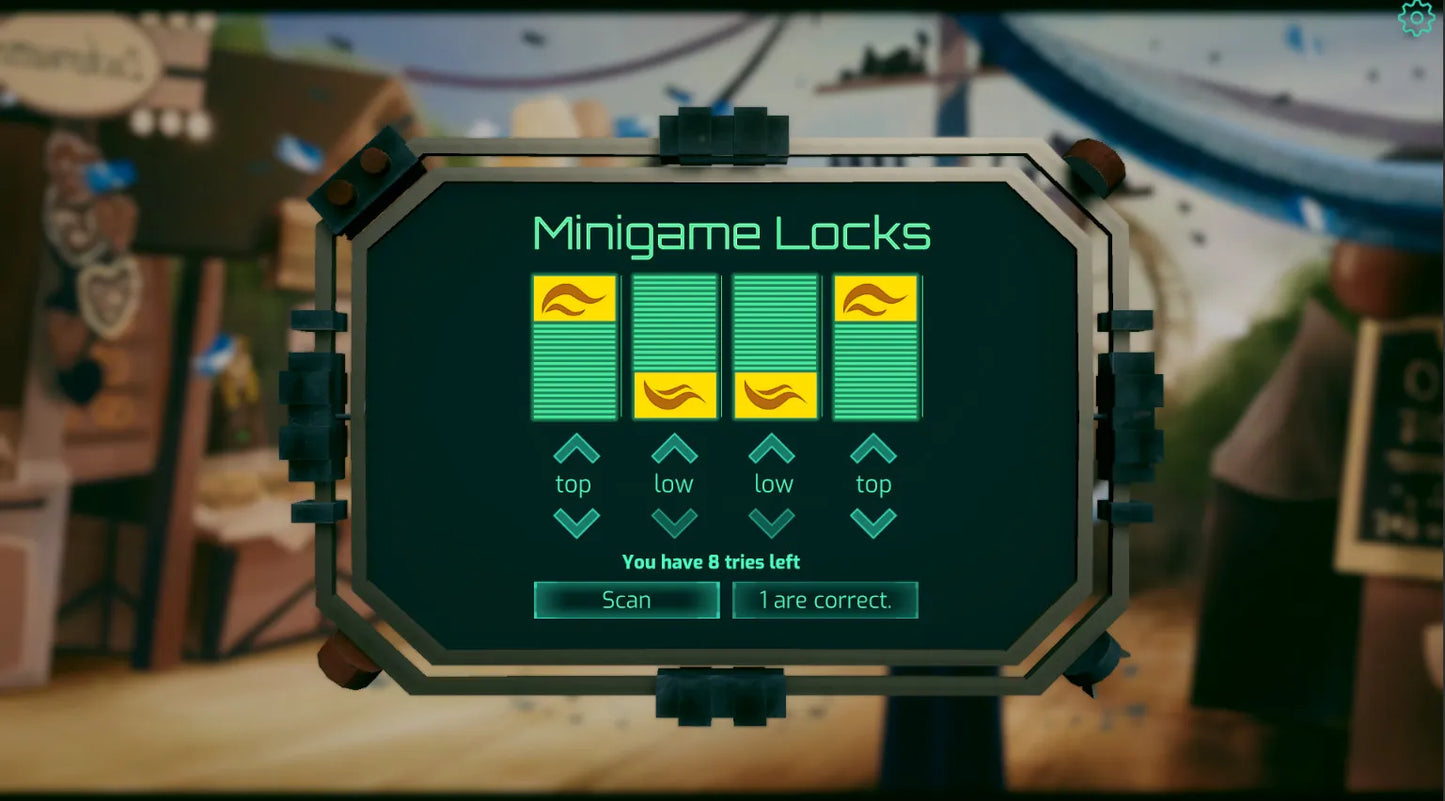Minigame lock interface on a screen with a blurred background
