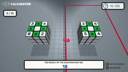 Rubik's Cube-like puzzle with mathematical equations on a grid background