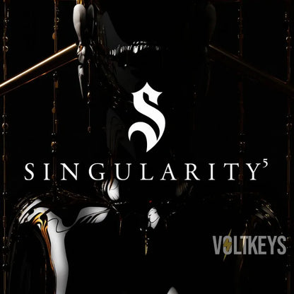 Guitar with 'Singularité' logo and 'VOLTEKEYS' branding on a dark background