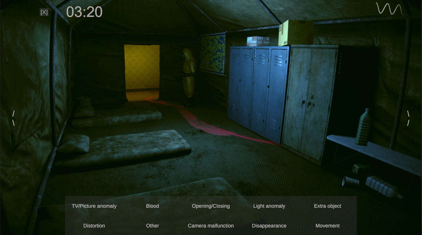 Game room with lockers, mats, and a map on the wall, with a timer and game interface overlay.
