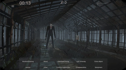 Character in a dark, dilapidated building with game interface elements.