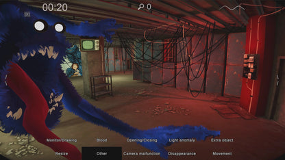 Game interface with a creature and room interior, showing game controls at the bottom.