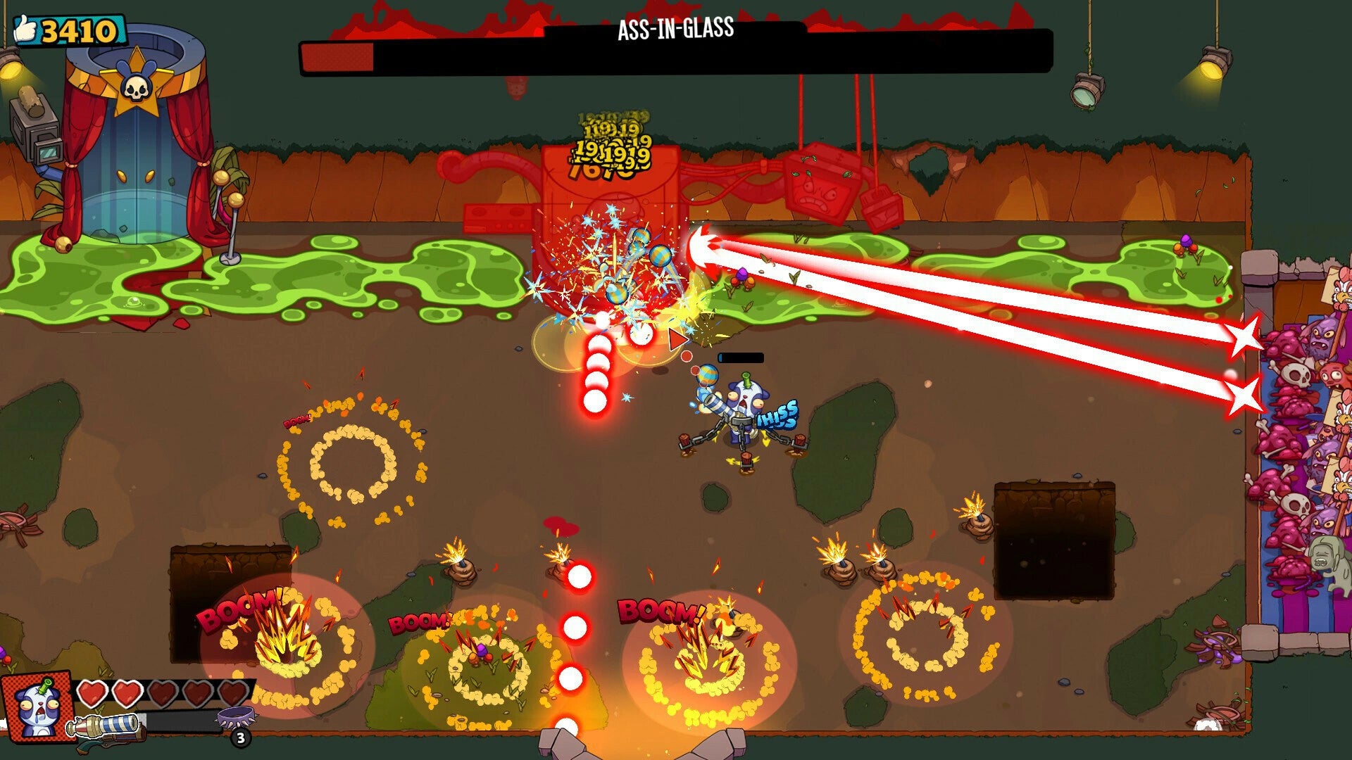 Action-packed scene from a video game with characters and special effects.