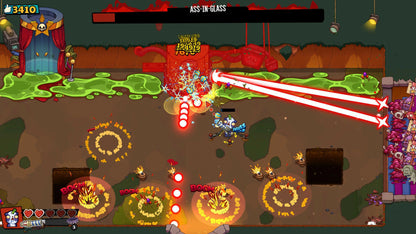 Action-packed scene from a video game with characters and special effects.
