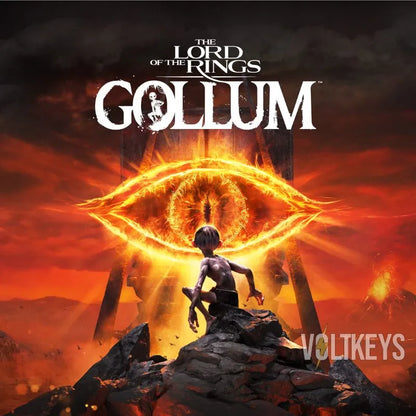 Promotional poster for 'Gollum' from 'The Lord of the Rings' series, featuring a character on a rocky outcrop with a glowing eye symbol.
