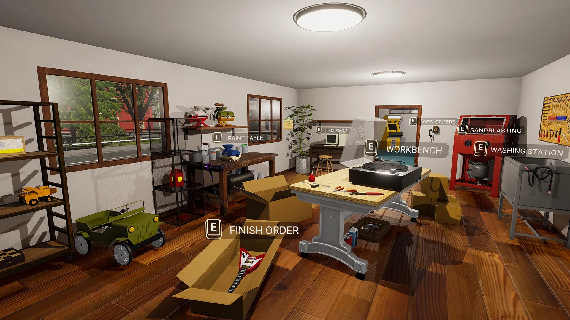 Simulated workshop room with furniture and tools