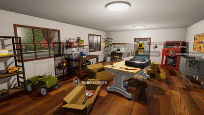 Simulated workshop room with furniture and tools