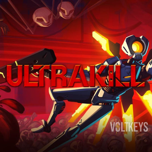 Game cover with a robot character and 'ULTRA KILL' text in a vibrant setting.