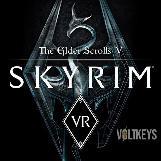 Logo for 'The Elder Scrolls V: Skyrim VR' with a dark background