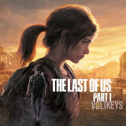 Promotional poster for 'The Last of Us Part I' with a character walking through a desolate landscape.