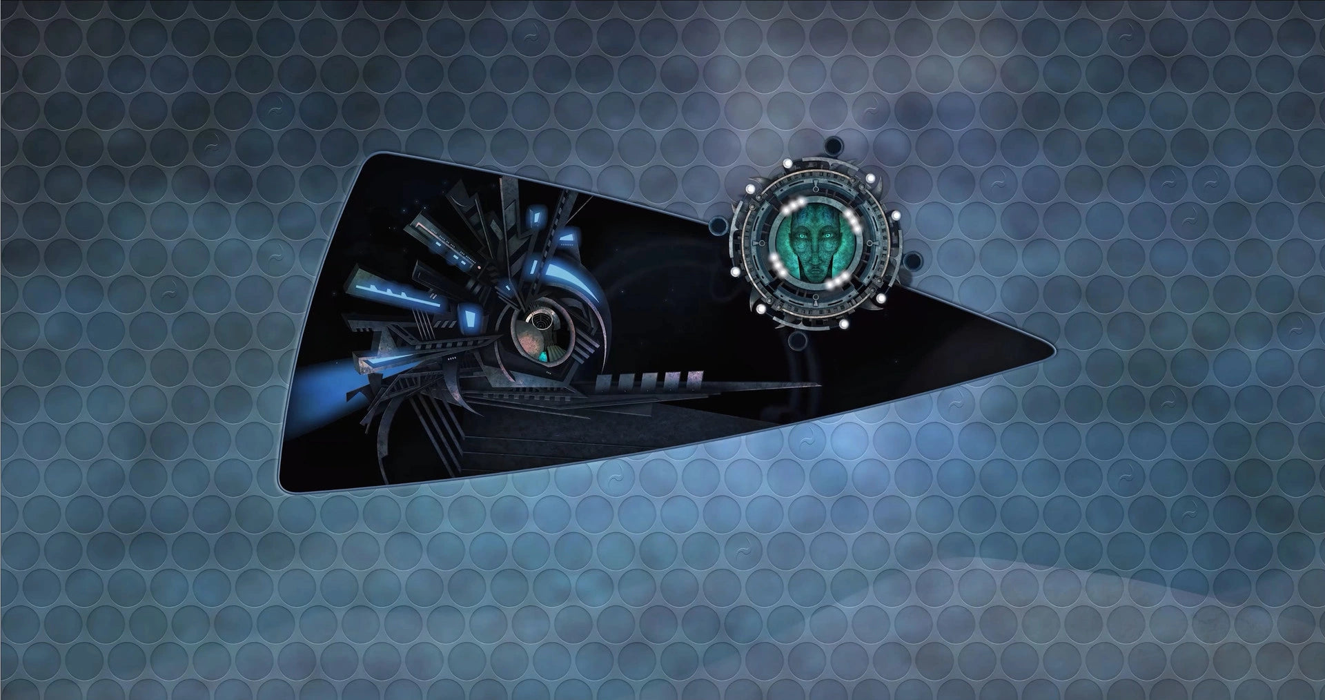 Futuristic design with mechanical elements on a dark background