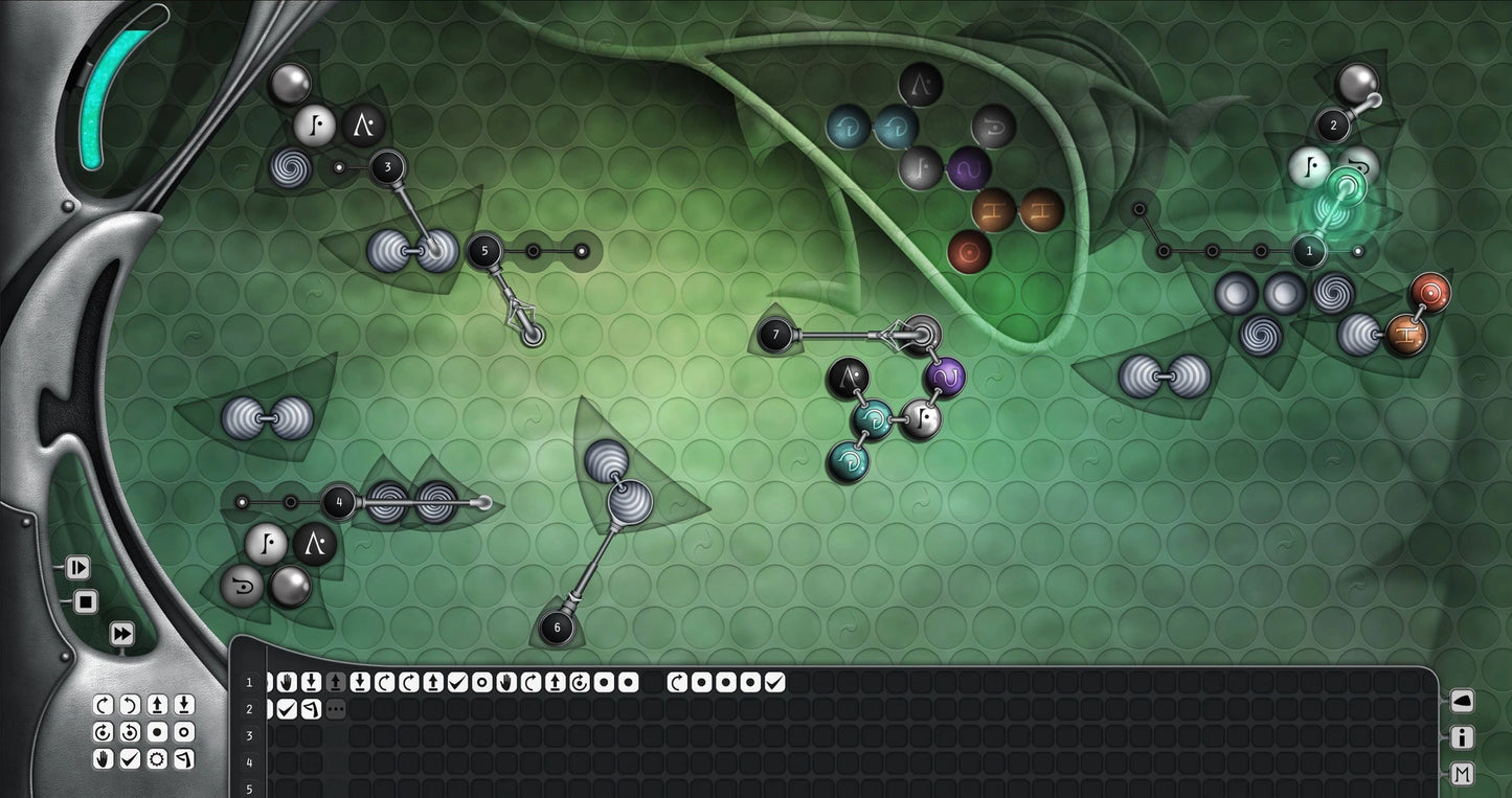 Game interface with various symbols and a green background
