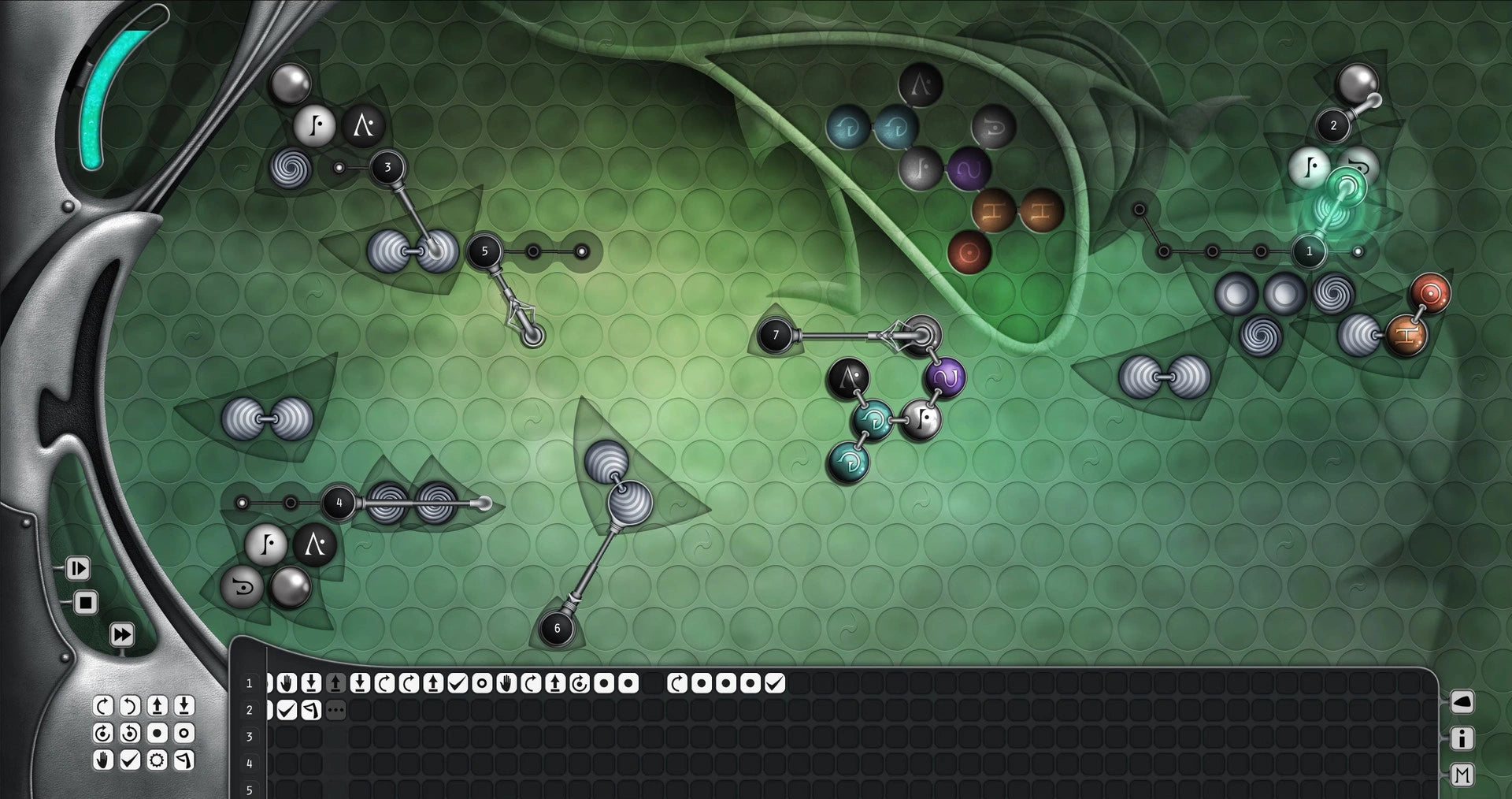 Game interface with various symbols and a green background