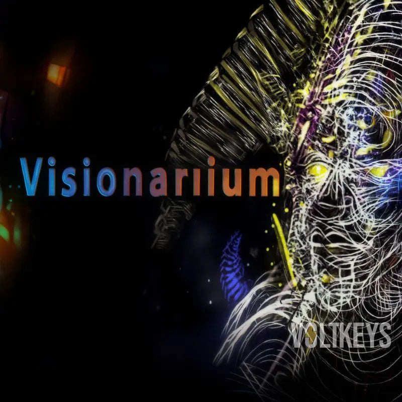 Artistic design with abstract patterns and 'Visionarium' text on a dark background