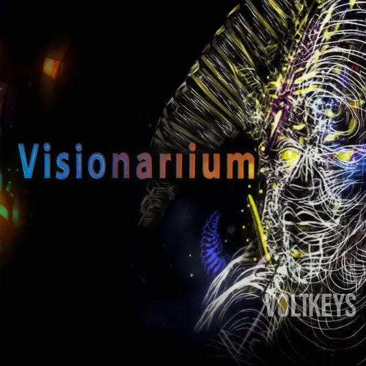 Artistic design with abstract patterns and 'Visionarium' text on a dark background