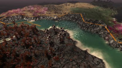 Top-down view of a strategic game map with units and terrain features.