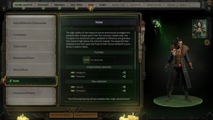 Character selection screen with a character model in a dark-themed game interface