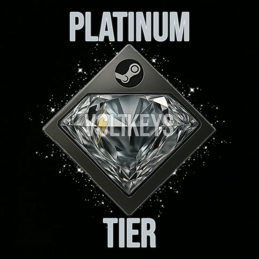 Diamond with 'Platinum Tier' text and Steam logo on a black background